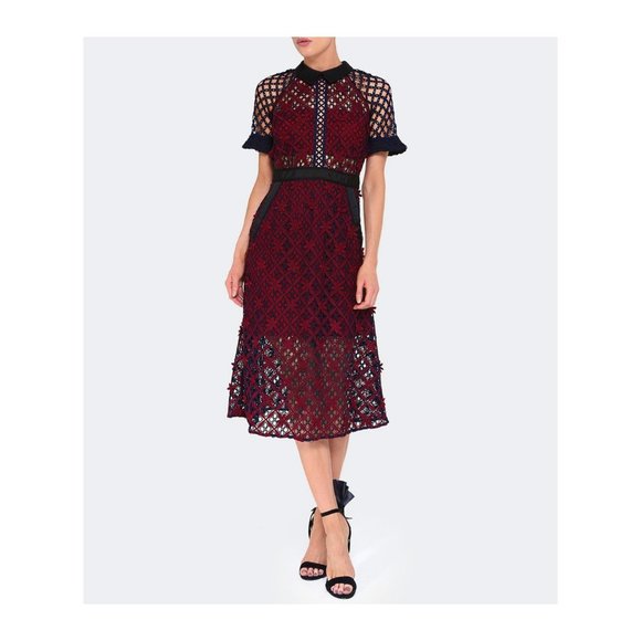 NWT Self Portrait Floral Grid Midi Dress US0
